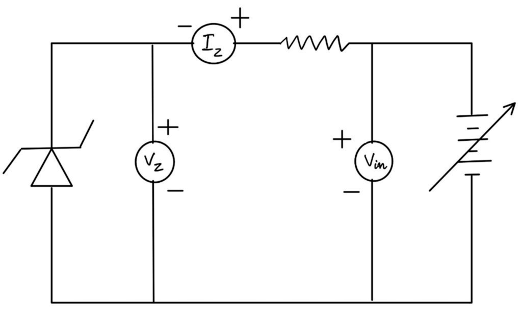 Circuit diagram for reverse bias Zener diode.
